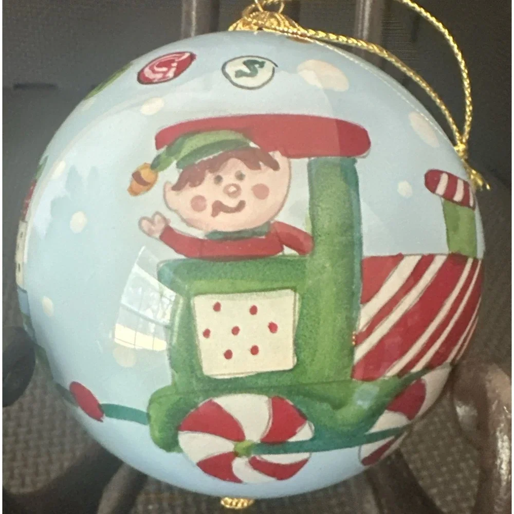 Pier 1 Li Bien Christmas Ornament 2012 Greetings Elves Train 3 1/2